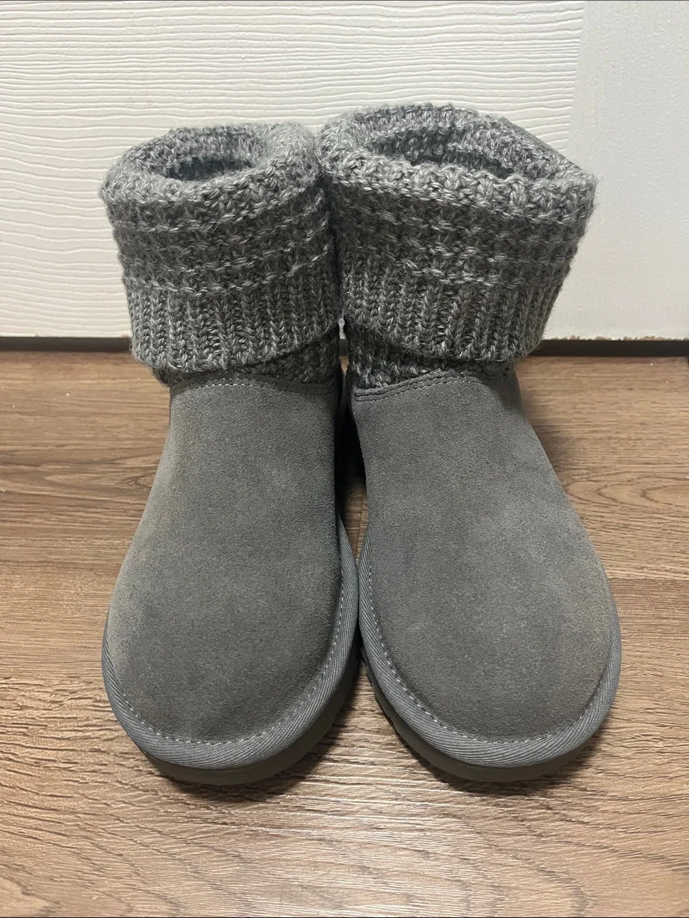 UGG Gray Knit Cuff Suede Ankle Boots